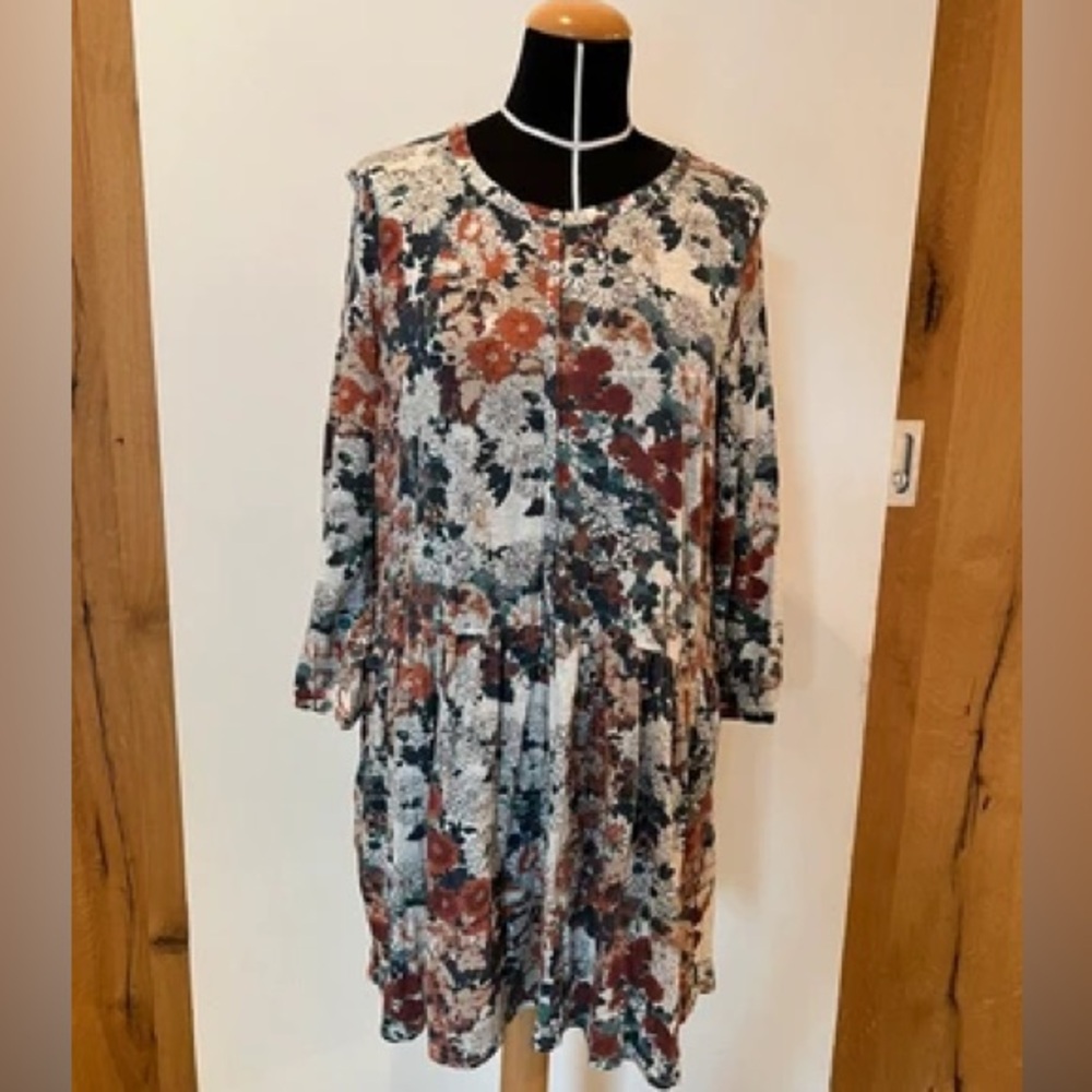 Peruvian Connection Floral babydoll Dress - Red, Blue, Cream